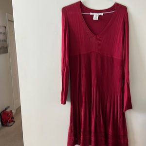Max Studio red v neck dress with flare bottom.